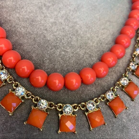 Banana republic blood orange beaded rhinestone layered statement necklace - Picture 6 of 11